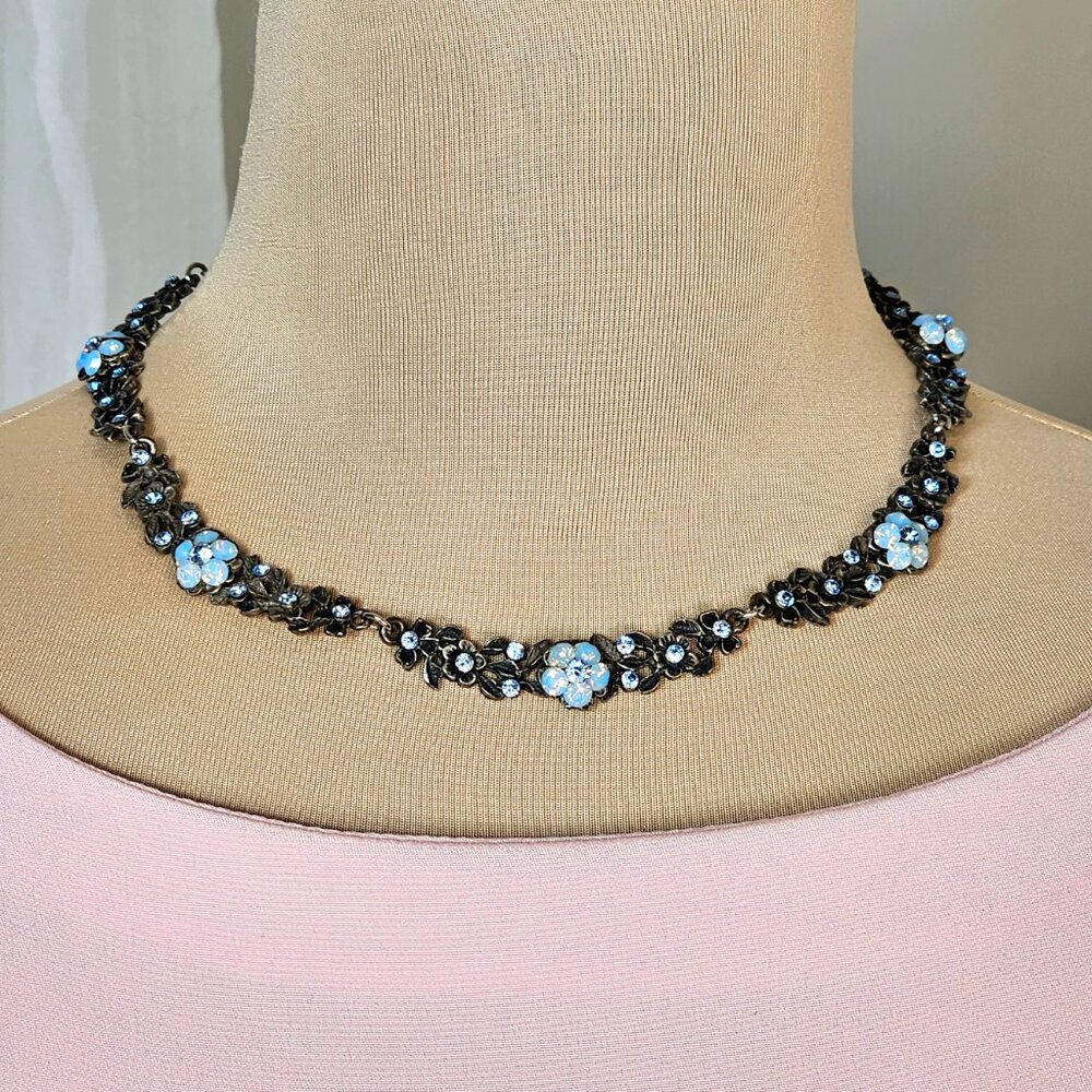 Yoni Z Blue Crystal Floral Statement Necklace Made in USA
